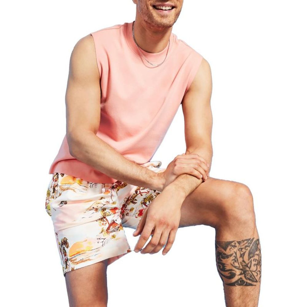 Royalty By Maluma Mens Orange Cotton Cutoff Tee Tank Top.